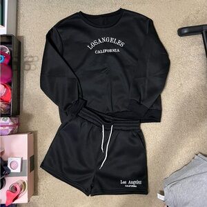 Black Los Angeles California Sweatshirt and Shorts Set